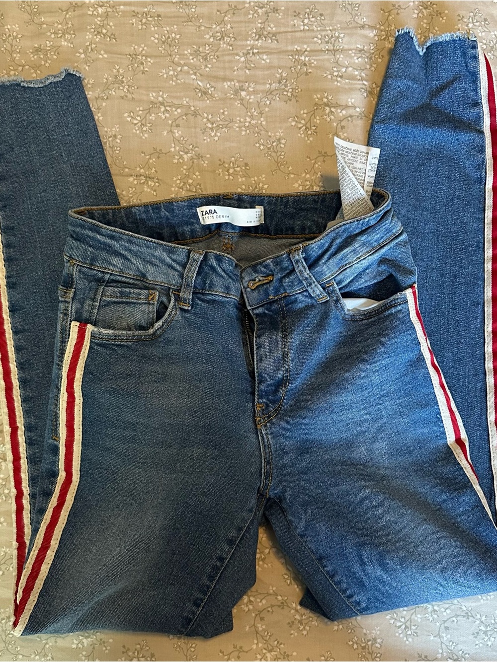 Zara Blue Denim Jeans with Tan Stitching